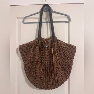 Rode Sko Bohemian Straw Woven Tote Bag Concho Beach Resort Western Brown Pink